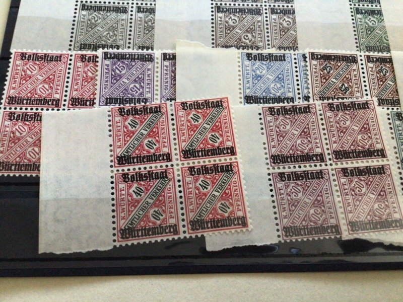 Germany Wurttemberg 1919 officials mint never hinged 12 blocks A15816