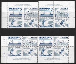 CANADA - #365a - 5c RECREATION SPORTS PLATE #1 BLOCKS SET MNH #365-#368