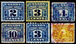 Canada Revenue-Two Leaf Excise FX36 FX38, FX39, FX42, FX47, FX7a (1915) Used G B