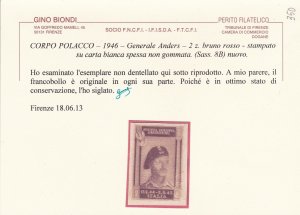 1946 POLISH BODY, n . 8B 2z. brown red THICK PAPER (*) WITHOUT RUBBER