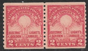 USA 1929 2c Electric Light Golden Jubilee Coil Pair Sc 656 MNH