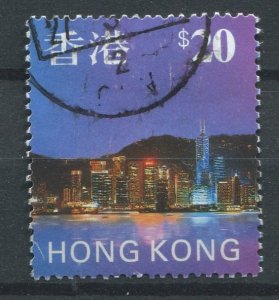 Hong Kong Sc#777 Used, $20 bl, pur, rose & multi, Skyline of Hong Kong (1997)