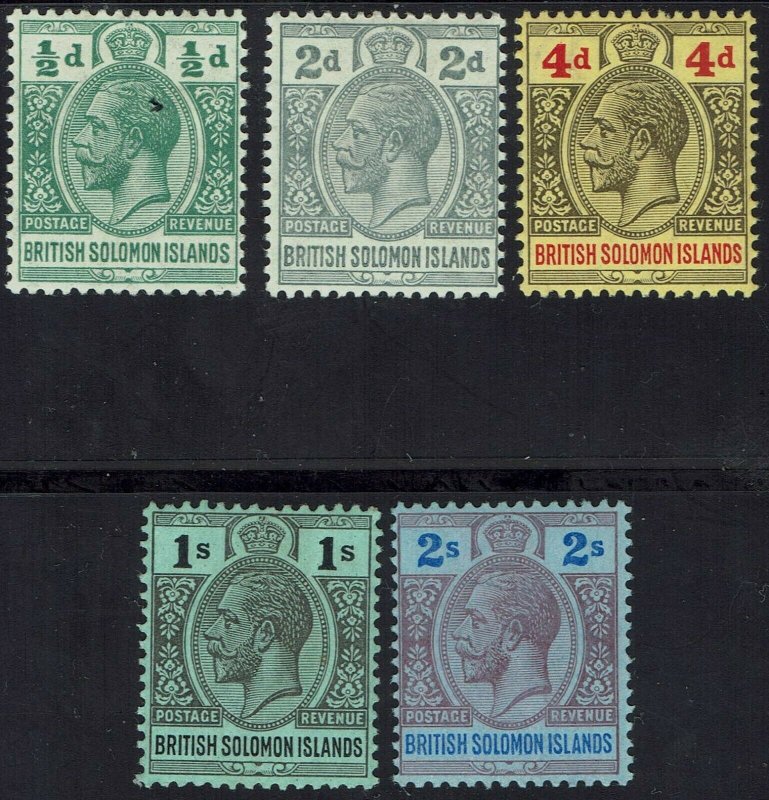 BRITISH SOLOMON ISLANDS 1914 KGV RANGE TO 2/- WMK MULTI CROWN CA