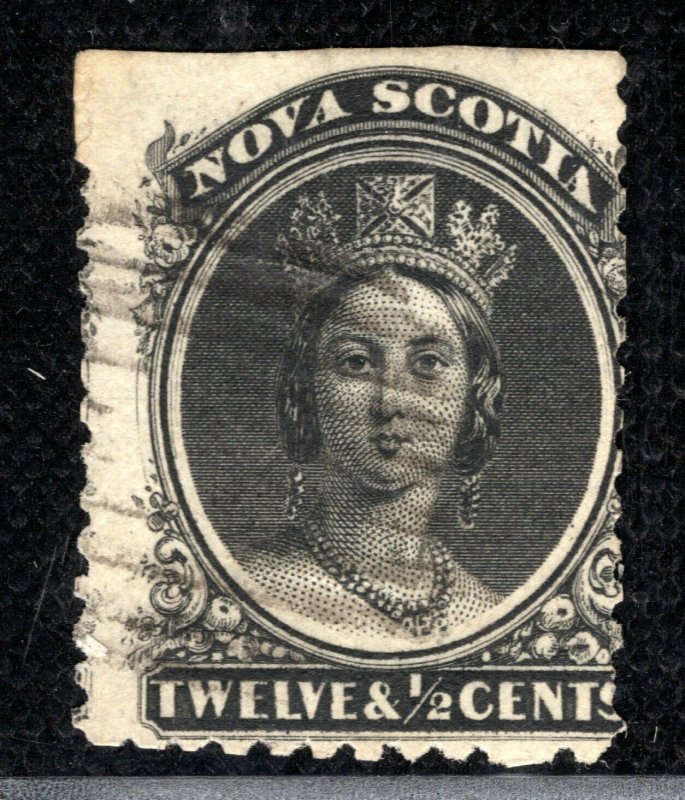 Canada NOVA SCOTIA QV CHALON SG.29var 12½c Black *BROKEN PERF-PINS* Used BBLUE84