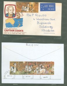 Australia  477-82 1970 4/20 200th Anniv. of Cook's famous voyage First Day Cover (not numerous) to Rhodesia