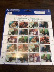 SCOTT#3339-44-LEGENDS OF AMERICAN MUSIC HOLLYWOOD COMPOSERS-SHEET OF 20-MNH-1999