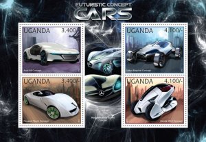 UGANDA - 2012 - Futuristic Concept Cars - Perf 4v Sheet - Mint Never Hinged