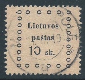 Lithuania #9 Used 10sk First Kaunas Issue - Fully Perforated