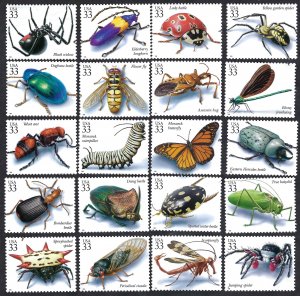 United States #3351a-t 33¢ Insects and Spiders (1999). Twenty singles. MNH