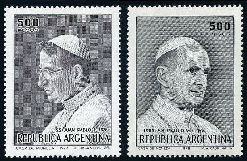 Argentina 1251-1252, MNH. Popes Paul VI, John Paul I, 1979