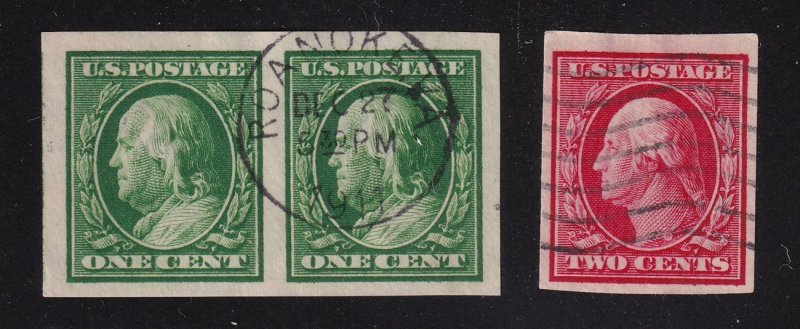 1910 Washington-Franklin 1c & 2c  Sc 383 384  imperf used set of 2 (BC