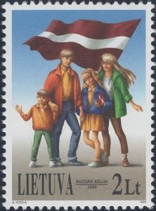 Lithuania 1999 MNH Sc 640c 2 l Family, Latvia flag Baltic Chain Joint