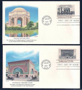 UNITED STATES FDCs (4) 18¢ Architecture 1981 Fleetwood