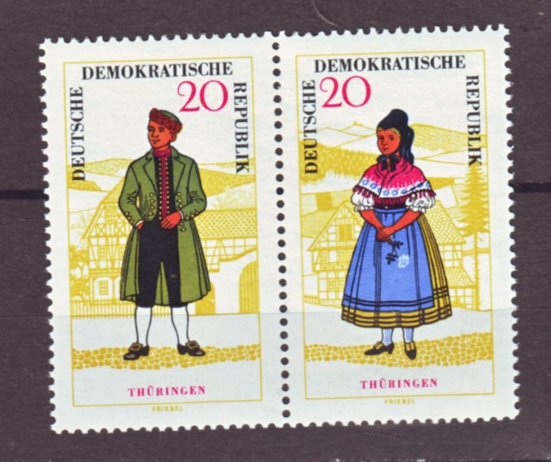 J22306 Jlstamp 1964 germany ddr part of set mnh pair #744a costumes