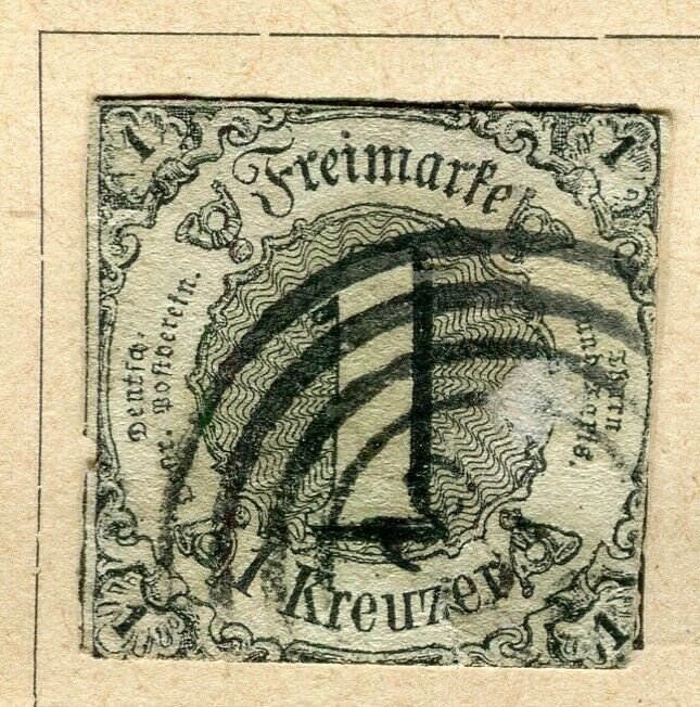 GERMANY THURN & TAXIS; 1852 early classic Imperf issue used 1k. value