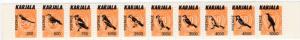 Karjala 1986 BIRDS Strip of 10 values perforated MNH