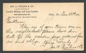 1900 P C PHILA PA J C PAULUS CO MFRS LEATHER BELING & LACE LEATHER