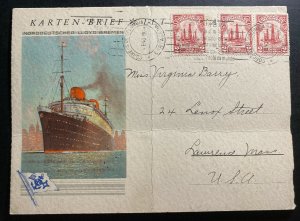 1938 Cartagena Colombia Letter Card Cover To  Laurence Ma Usa Lloyd Bremen
