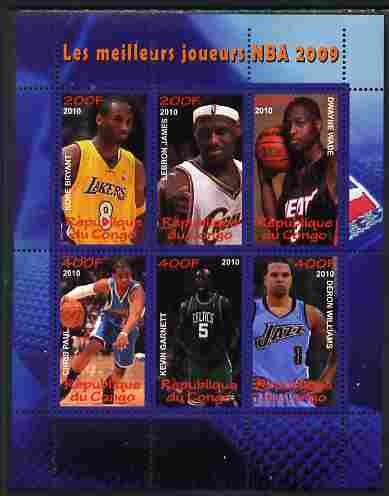 CONGO KIN. - 2009 - NBA Basketball Stars - Perf 6v Sheet - MNH - Private Issue