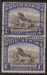 SOUTH AFRICA Used Scott # 62 Animals pair Perf 14 x 14 - bottom tear (2 Stamps)4