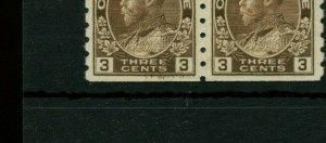 #129 Three cent Admiral coil pair INK SMEARS VF MNH Cat $250+ Canada mint