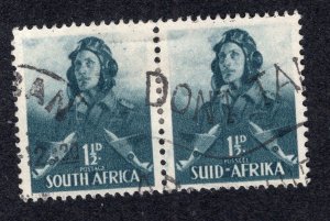 South Africa 1942 1 1/2p Prussian green Pair, Scott 83 used, value = $2.75