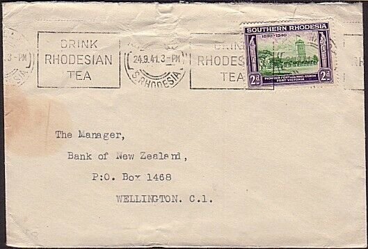 SOUTHERN RHODESIA 1941 cover to New Zealand - DRINK TEA slogan.............35182