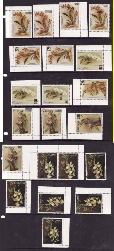 Guyana-Sc#1632-50 - id9-unused NH set inc 1636a,7a-Flowers-Orchids-1987-9-