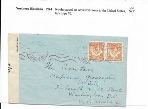 Ndola, Northern Rhodesia to Washington DC 1944 Censored (C4720) 