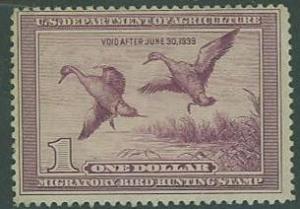 USA SC#RW5 Pintail Drake & Hen $1.00 MNH Creased