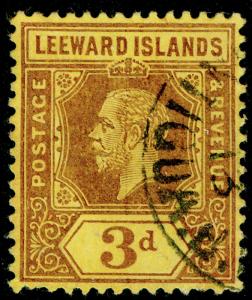 LEEWARD ISLANDS SG51, 3d purple/yellow, FINE USED, CDS. Cat £22. WMK MULT CA