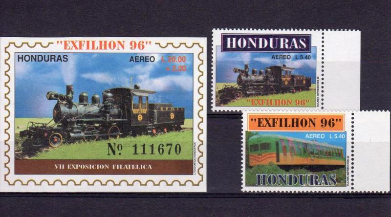 Honduras 1996 Sc#C974/C976 Trains set (2) + 1 SS MNH Rare !!