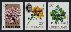 Cook Is. Flowers optd 'Hurricane Relief Plus' 3v 1972 MNH SG#379-382