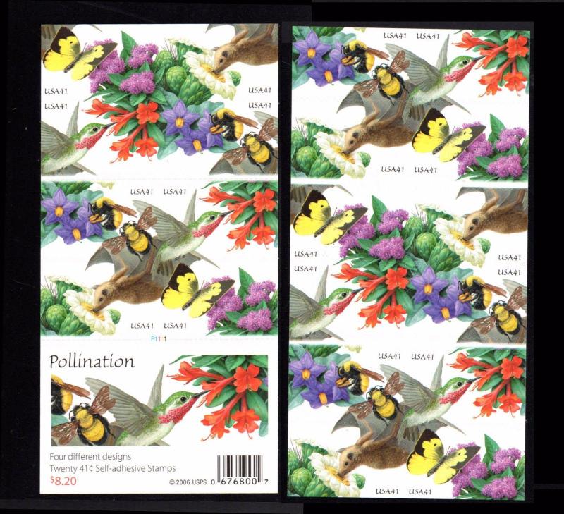 2006 Pollination  2 Sided Booklet 41¢  #4153 - 4156 4156d MNH Humming Birds Bees 