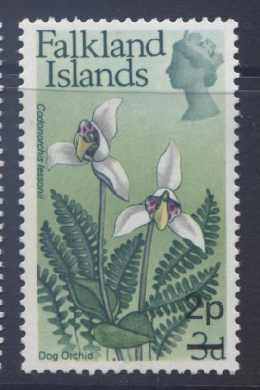 Falkland Is.-Scott 200-Flowers-Overprint- 1971-MVLH -Single 2p on a 3p Stamp