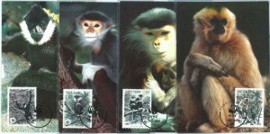 72865 - VIETNAM - Postal History  - Set of 4 MAXIMUM CARD:  WWF Monkeys 1987