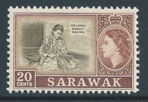 Sarawak #221 NH 20c Queen Elizabeth Defin. - Basket Making - Wmk. 314