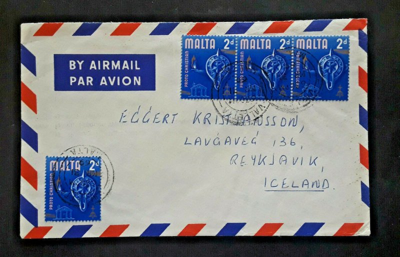 1969 Valetta Malta to Reykjavík Iceland Airmail Cover