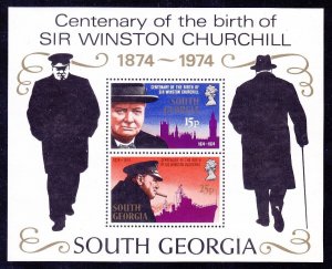 South Georgia 40a MNH 1974 Sir Winston Churchill Souvenir Sheet of 2 Very Fine