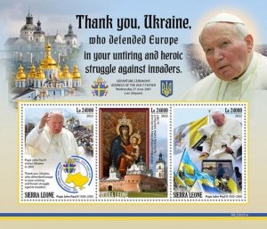 Sierra Leone - 2022 Pope John Paul II Visits Kiev - 3 Stamp Sheet - SRL220231a