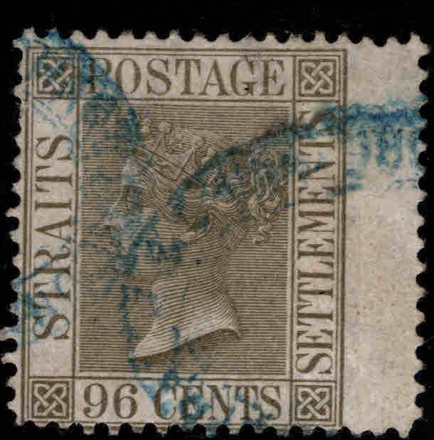 Straits Settlements Scott 18 Used CC wmk, collectors mark on back CV$55