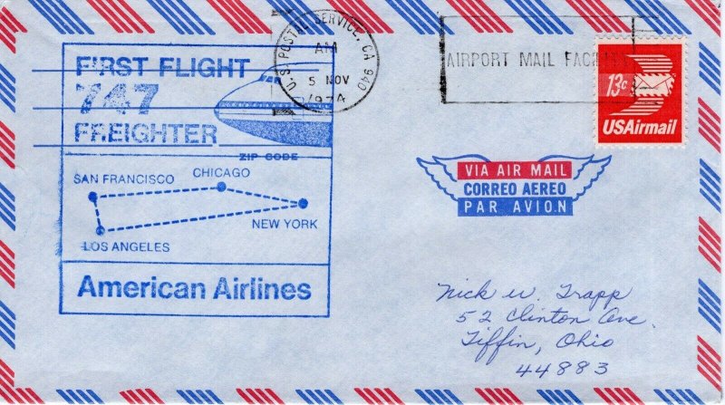 AMERICAN FIRST FLIGHT SAN FRANCISCO-CHICAGO,  USPS, CA  1974    FDC11921