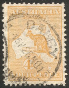 AUSTRALIA 1913  4d orange yellow Kangaroo, Sc 6 Die II  Used VF DALEY cancel