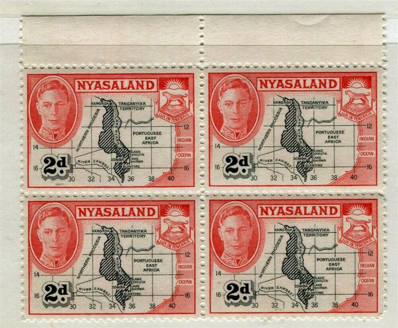 NYASALAND; 1938 early GVI issue fine Mint hinged Margin 2d. Block