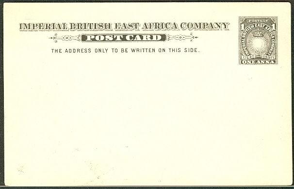 BRITISH EAST AFRICA 1893,  H & G #2, 1 Anna postcard