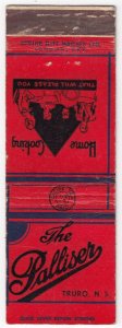 Canada Revenue 1/5¢ Excise Tax Matchbook THE PALLISER Truro, N.S.