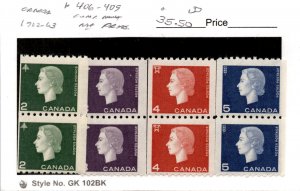 Canada, Postage Stamp, #406-409 Pairs Mint NH, 1962-63 Queen (AE)