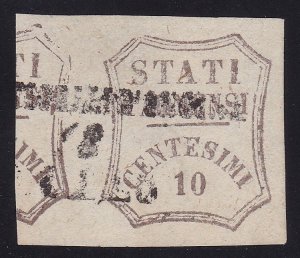 1859 PARMA, n. 14a 10 cent greyish brown USED BOLAFFI CERTIFICATE 1890