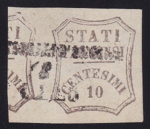 1859 PARMA, No. 14a 10 Cent Greyish Brown USED CERTIFIED BOLAFFI 1890