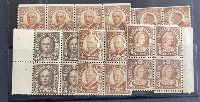 1920s Regular Issues Mix MNH OG blocks of 4 and coil strips of 4